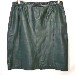 Leather Pencil Skirt Dark Green Lined Vintage Size 18/20